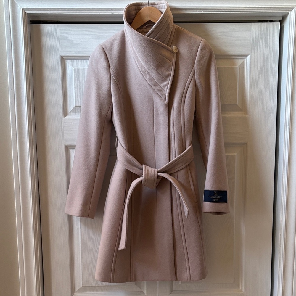 Aritzia Babaton blush Italian wool funnel neck knee length coat NWOT